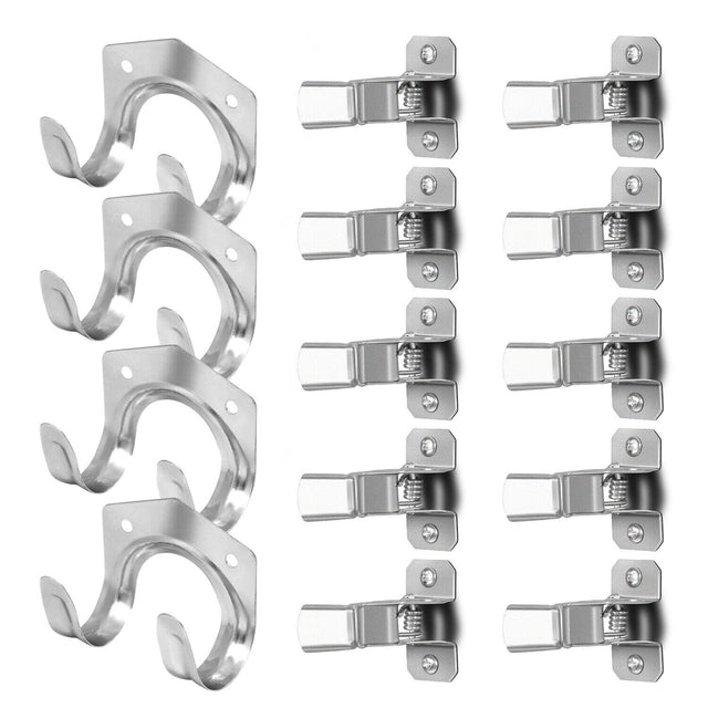 HORUSDY 19-Piece Garden Tool Holder Set featuring 15 Spring Grips and 4 U-Utility Hooks with Mounting Screws for Secure and Organized Tool Storage in Garages and Sheds