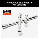 Robust 3-Piece Extension Bar Set with spring-loaded ball detent, knurled grip, and SmartKrome plating for 1/2" drive.