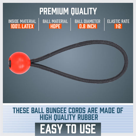 45-Piece Set of Elastic Bungee Ball Ties in Black, featuring 6 inch, 9 inch, and 11 inch lengths for versatile outdoor use