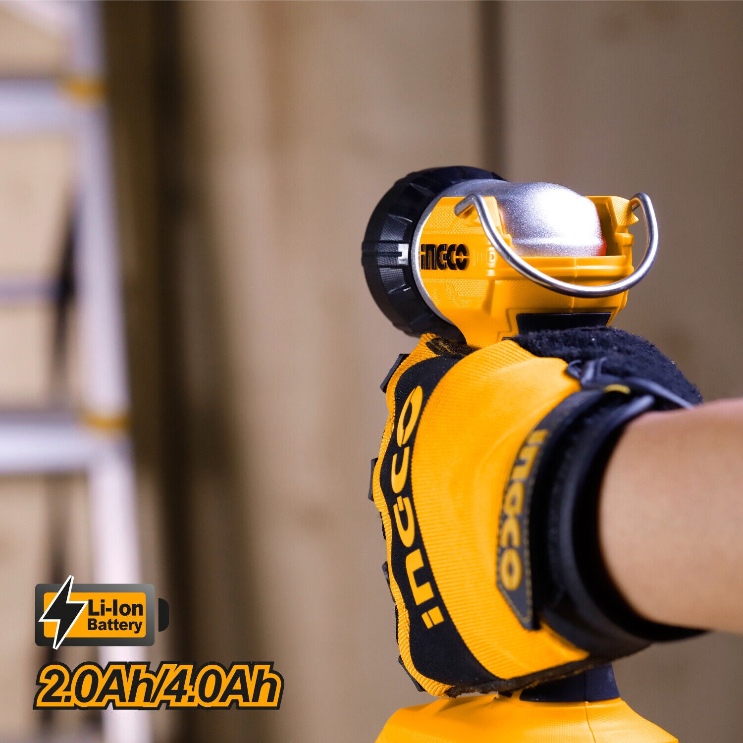 INGCO 20V LED Cordless Work Light with 90-Degree Adjustable Head and Integral Hook