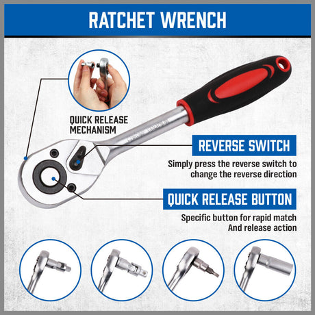 HORUSDY 108-Piece Comprehensive Socket Set with Ratchet Wrenches, Torx, Hex, and Deep Sockets, Extensions, and Screwdriver Bits in a Durable Carry Box
