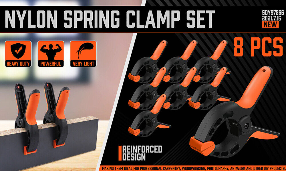 HORUSDY 8-Piece Spring Clamp Set featuring Heavy-Duty Nylon Construction and Ergonomic Non-Slip Handles for Woodworking and DIY Projects
