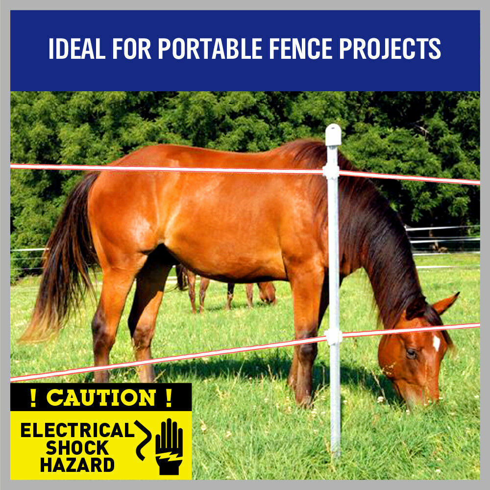 400-meter Roll of Red and White High-Visibility Poly Tape for Electric Fence, featuring 5 Strands of 0.2mm Stainless Steel Wire, UV Stabilized High-Grade Polyethylene, compatible with Fence Energiser