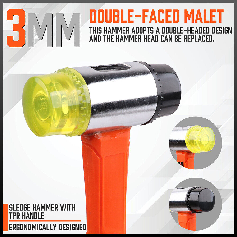 HORUSDY 2Pc Rubber Mallet 16oz Hammer Double-Faced Soft Mallet  Fiberglass