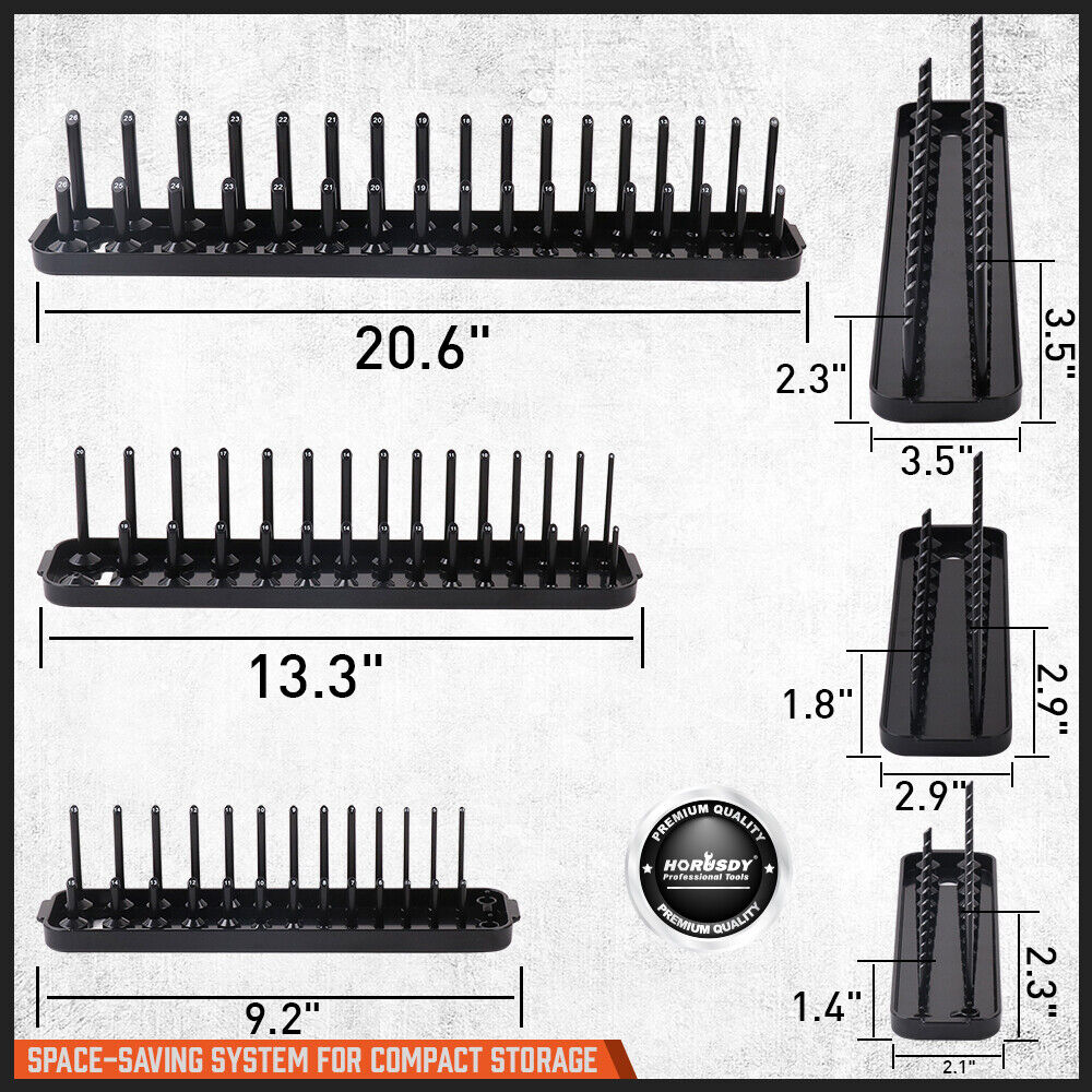 6-Piece Metric and SAE Socket Organizer Tray Set for Efficient Tool Storage in Garage, Fits 1/4", 3/8", 1/2" Drives