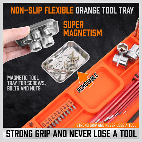 Medium Non-Slip Flexible Tool Tray with Magnetic Section for Small Parts