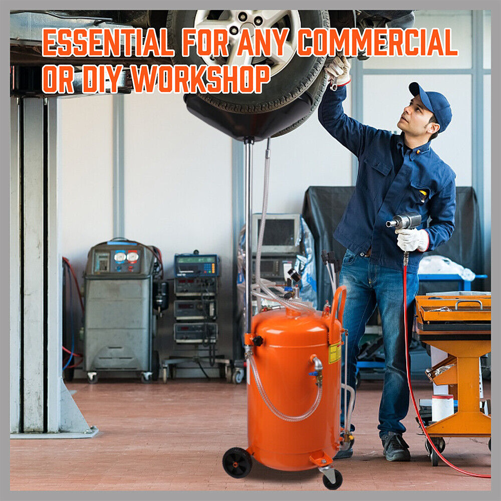 HORUSDY 80L Pneumatic Waste Oil Drainer with Extractor Hose, 98-140cm Adjustable Height, 10L Collection Pan, for Efficient Workshop Fluid Management