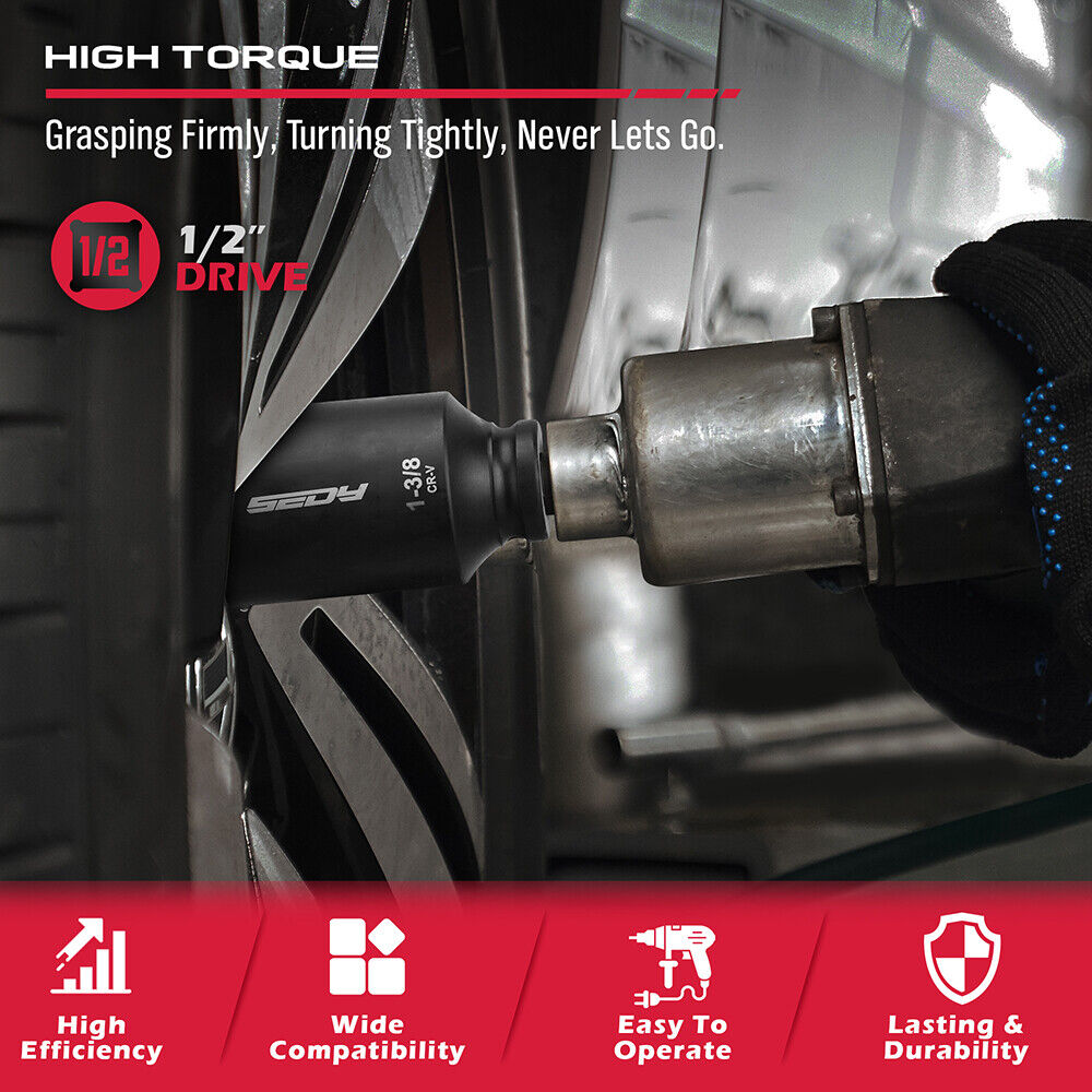 SEDY 8Pcs Deep Impact Socket Set with SAE Measurements and Adapter for Axle Nut Wrenches