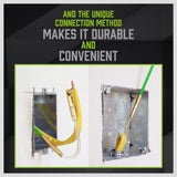 SWANLAKE 15-meter Fiberglass Push Pull Rods Set, featuring threaded brass connectors and various head attachments. Ideal for electricians and contractors for routing cables through walls, attics, and ceilings. Includes a flexible search head, eyelet heads, a brass hook head, and a magnetic head for versatile wiring applications