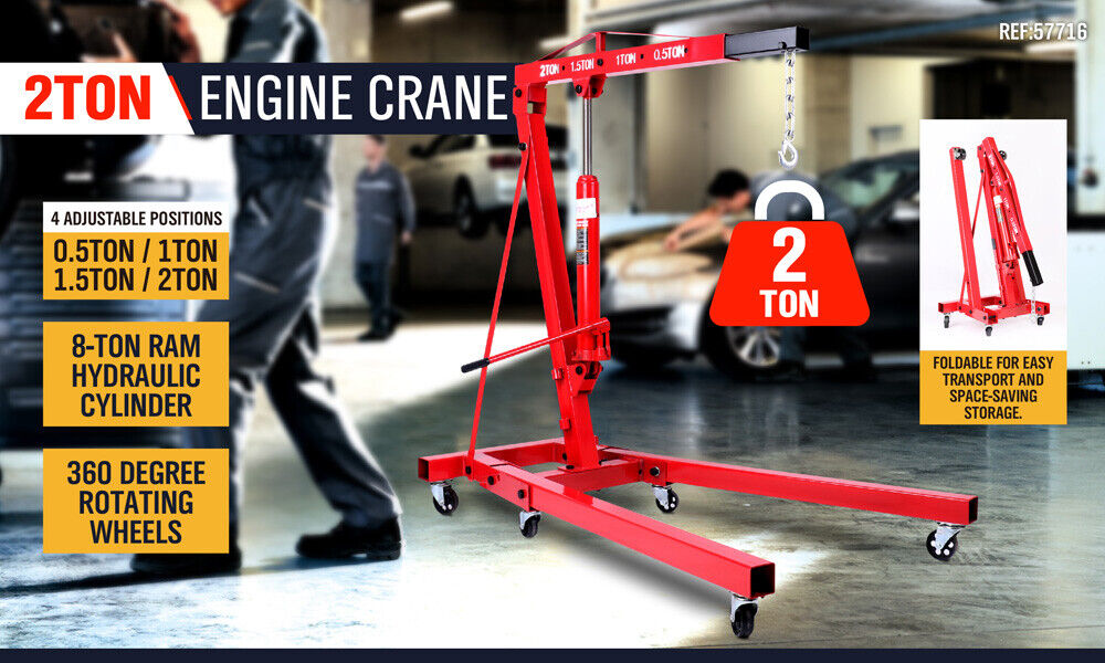 2-Ton Hydraulic Engine Crane: Foldable, durable, and versatile lifting tool for automotive and repair shops