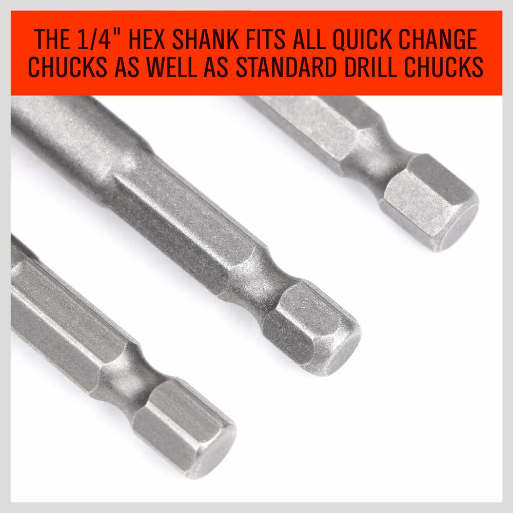 Durable 3Pc Drill Socket Adapter Set with chrome vanadium steel construction for impact drivers or drills.