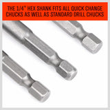 Durable 3Pc Drill Socket Adapter Set with chrome vanadium steel construction for impact drivers or drills.