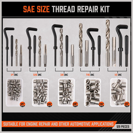 Comprehensive 300-Piece Thread Repair Kit Including HSS Drills, Helicoil Taps, and Inserts