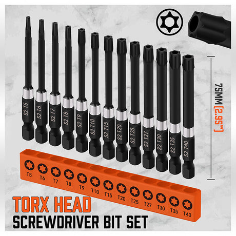 13-Piece Magnetic Torx Screwdriver Bit Set - Tamper Proof Security, High Precision, Versatile Compatibility.