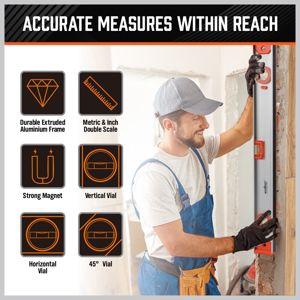 HORUSDY 60CM Torpedo Spirit Level 3 in 1 Magnetic Ruler