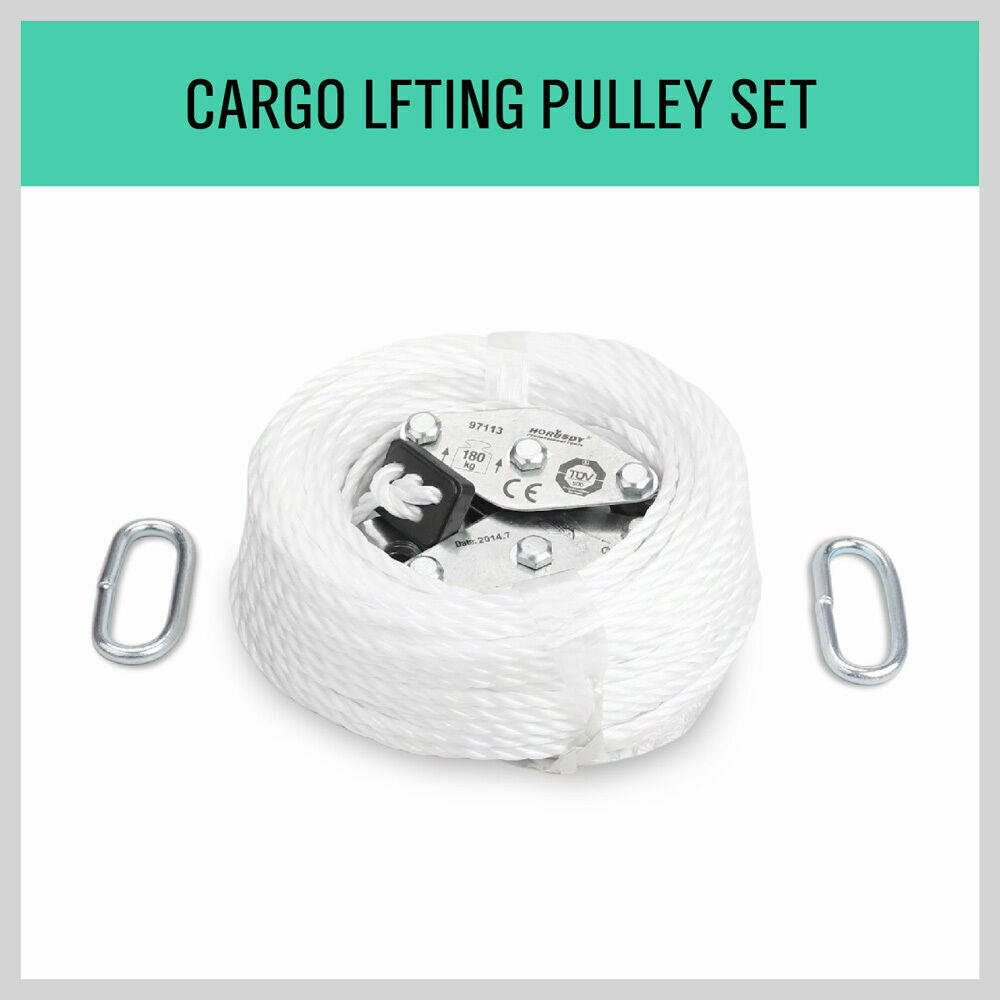 Heavy-duty 20M Cargo Lifting Rope Set with Pulley for efficient winching and hoisting up to 180kg with a 3M lifting height