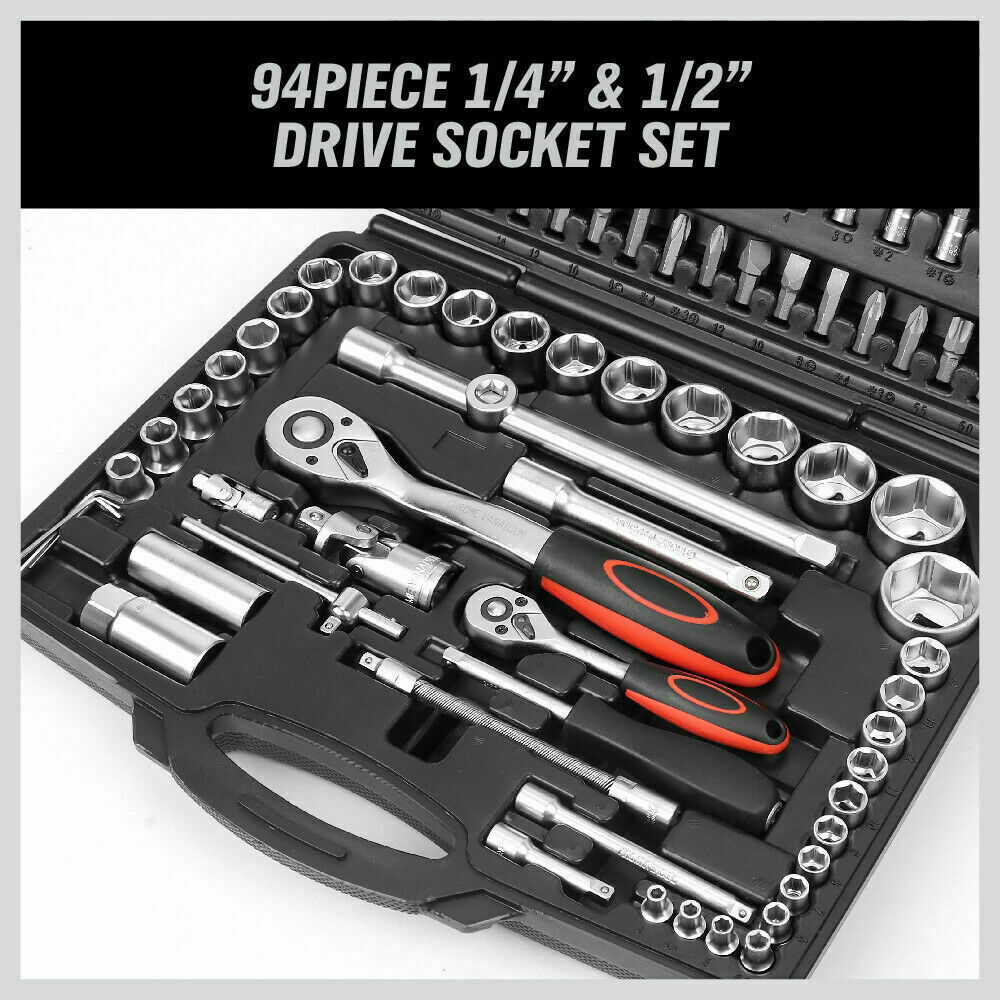 Extensive 94-Piece Socket and Ratchet Wrench Set - Chrome Vanadium Steel, Perfect for Vehicle Maintenance and Home Repair