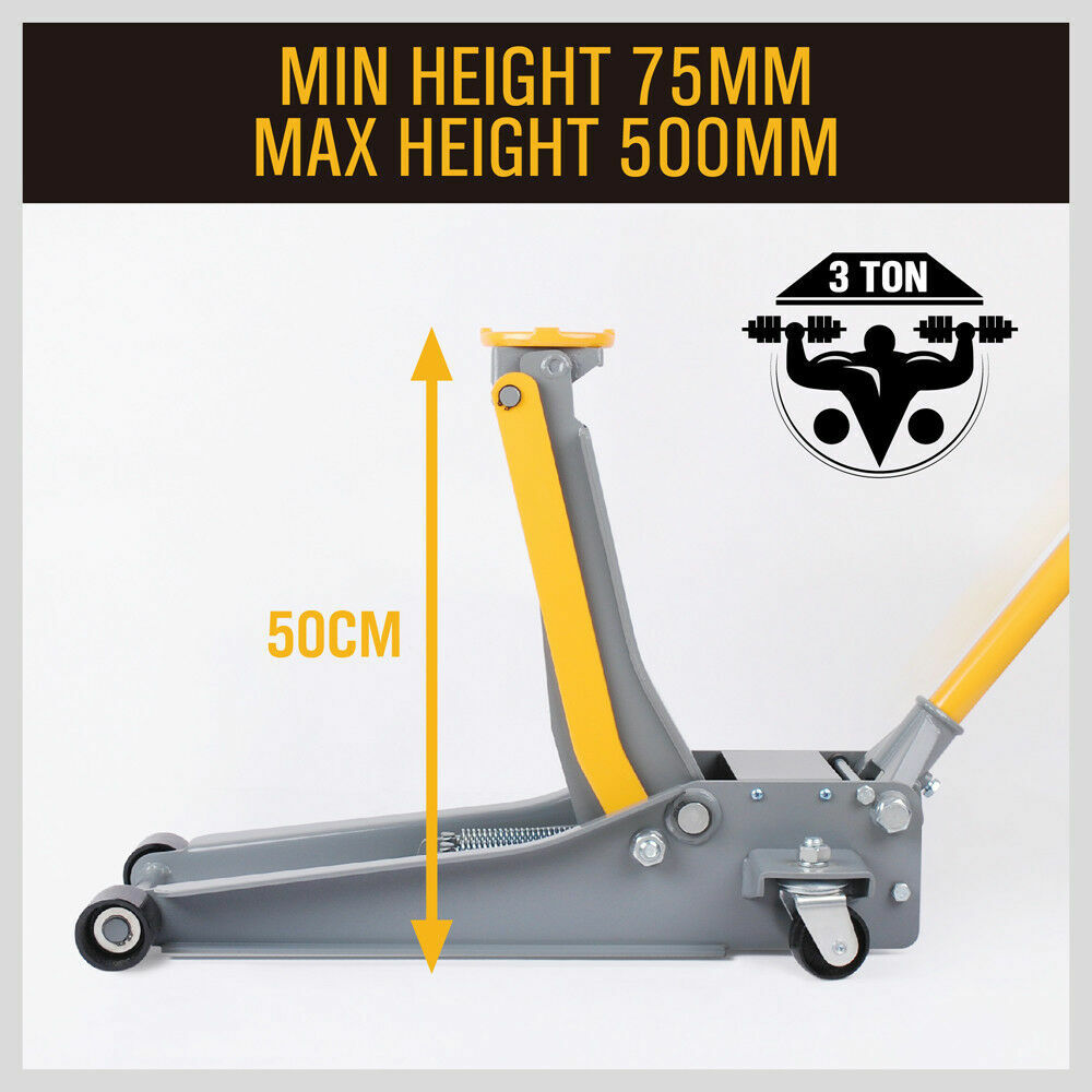 Close-up of the Hydraulic Floor Jack's Low Profile Design for Easy Access under Vehicles