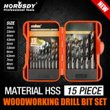 Comprehensive 45-Piece HSS Drill Bit Set, including 15 Metal, 15 Wood, and 15 Concrete Drill Bits in Various Sizes, with a Sturdy Carrying Case