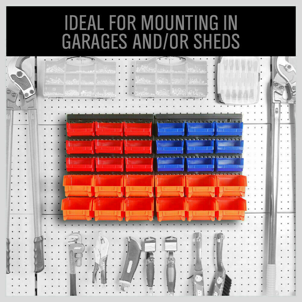 Versatile 32-Bin Wall Mounted Storage Rack for Garage and Shed Organization