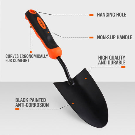 Durable HORUSDY 13'' Garden Trowel, Rust-proof Metal Hand Shovel with Ergonomic Plastic Handle for Efficient Transplanting and Digging in Gardens