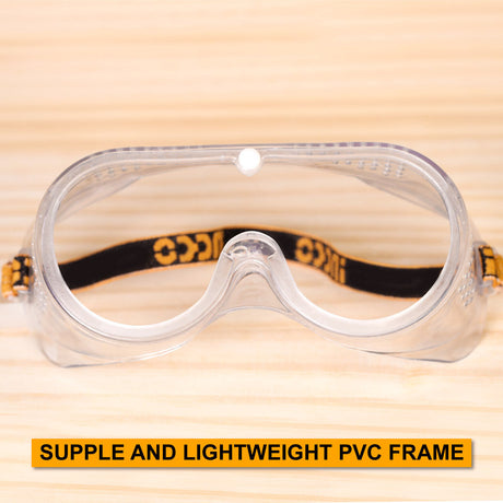 INGCO Clear Safety Glasses with Lightweight PVC Frame and Unique Air Hole Design for Comfortable, Dust-Proof Eye Protection