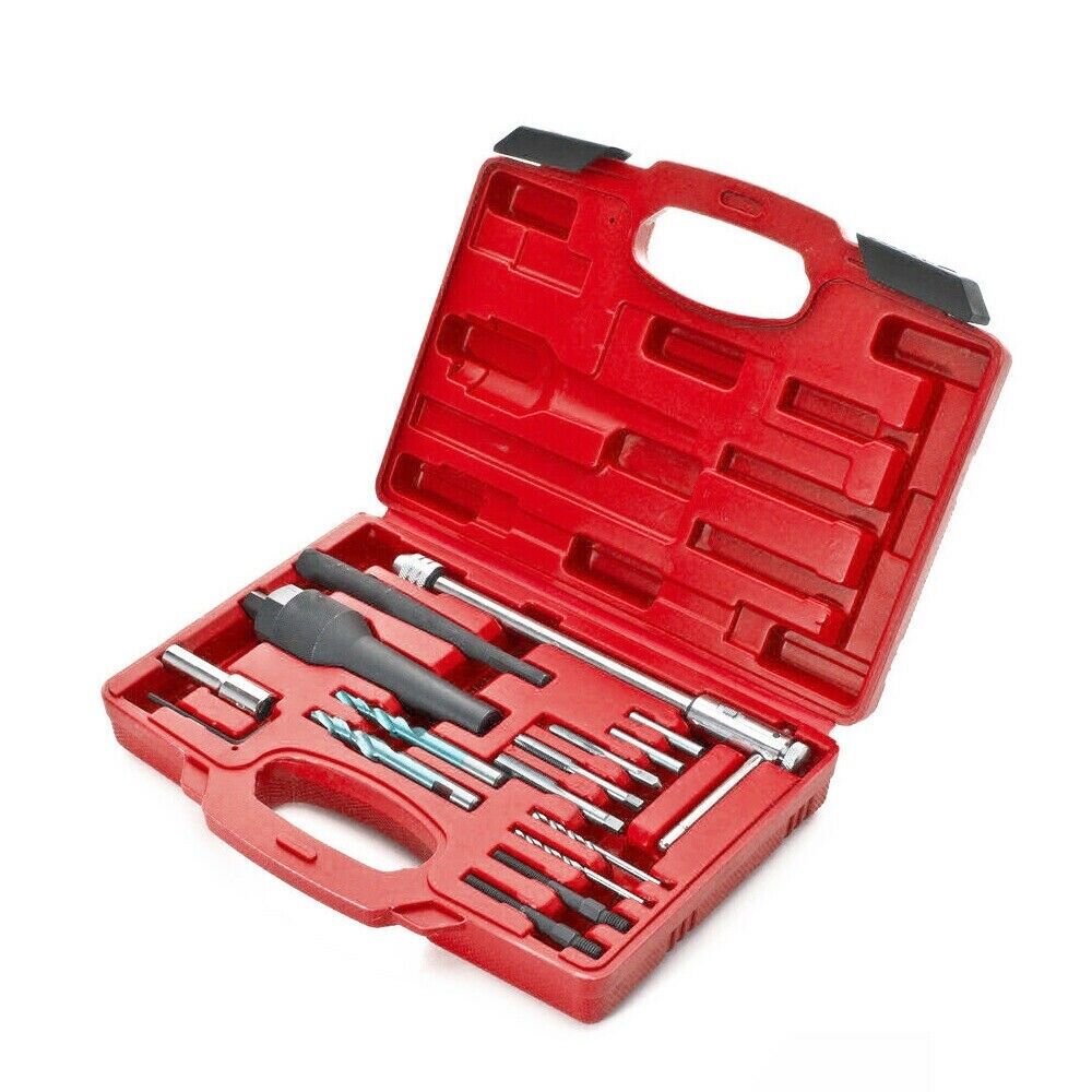 Efficient Glow Plug Removal Kit for 8mm and 10mm Plugs - Includes Allen Key, Step Drill, Pilot Drills, and Carry Case