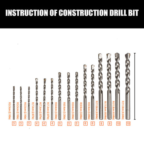 Comprehensive 45-Piece HSS Drill Bit Set, including 15 Metal, 15 Wood, and 15 Concrete Drill Bits in Various Sizes, with a Sturdy Carrying Case