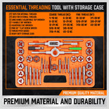 Comprehensive 40 Piece Tap and Die Set in Imperial SAE Measurements with Screwdriver Thread Drill and Pitch Gauge