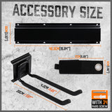 Sturdy Wall-Mounted Bike and Garden Tool Hook Rail, featuring 9 hooks on 4 adjustable rails, ideal for organizing various tools in the garage, pantry, or garden. Made of strong, lightweight material, capable of holding up to 20kg. Includes 34 pairs of screws and expansion tubes for easy installation.