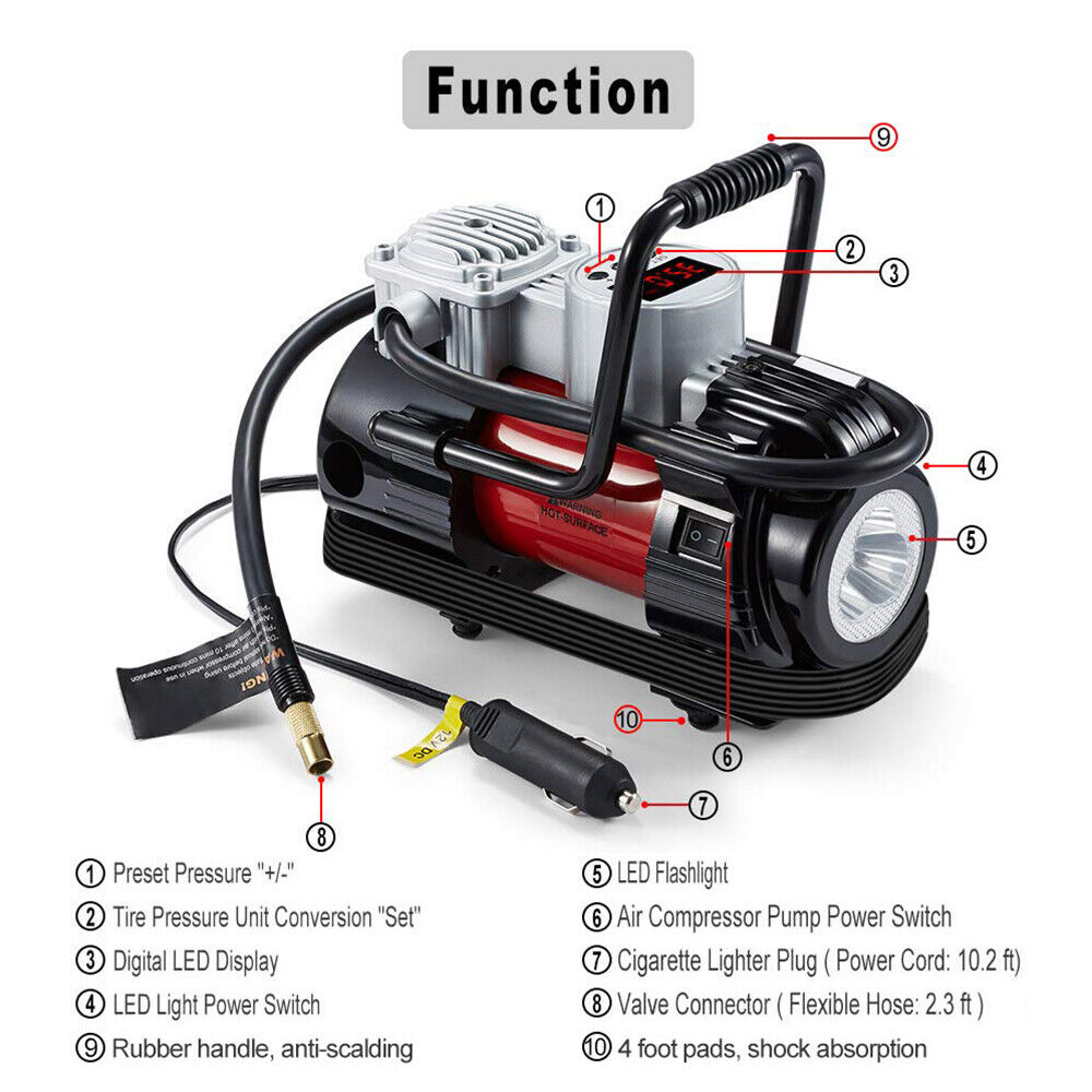 HORUSDY 180W Portable Air Compressor Pump with LED Display