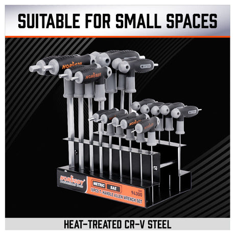 Premium T-Handle Allen Wrench Set - Versatile 2-way use. Comfortable grip. Ball end for tight spaces. Wall-mountable.