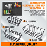 HORUSDY 127-Piece Pegboard Organizer Set with 4 Metal Boards, 3 Baskets, 120 Hooks in 12 Types, Chrome Finish, Rust-Resistant for Tool Organization