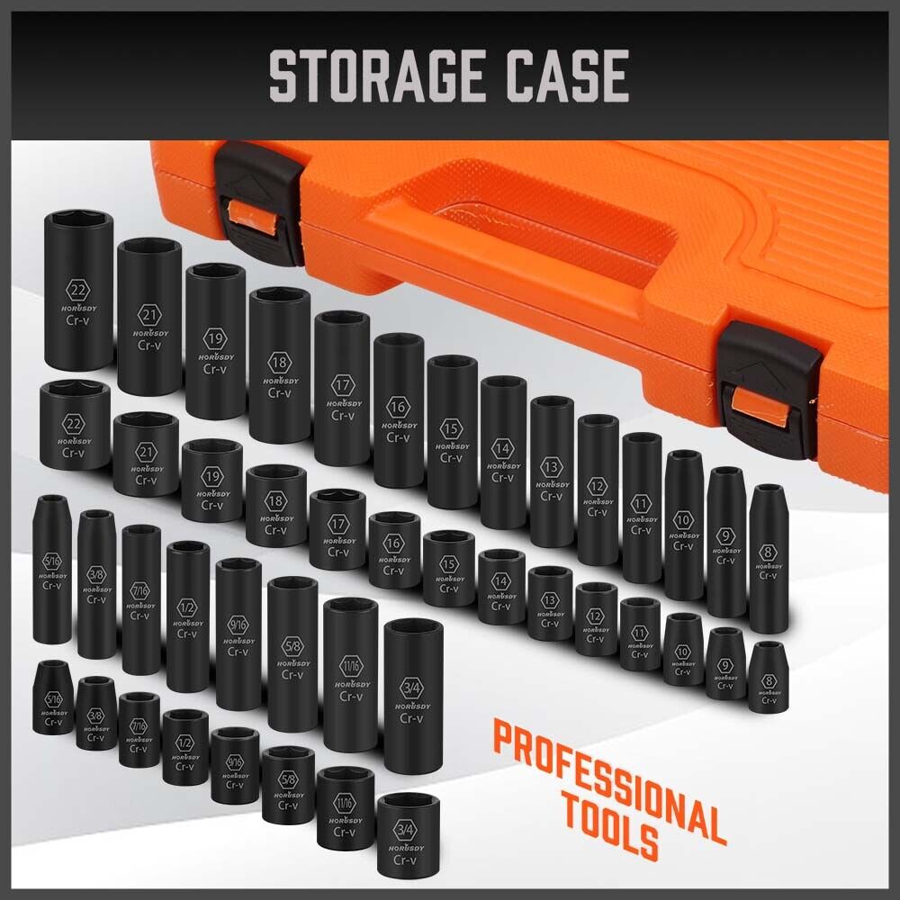 Comprehensive 50Pc 3/8" Impact Socket Set with Ratchet, Extensions, Metric & SAE Sizes, Durable Case Included