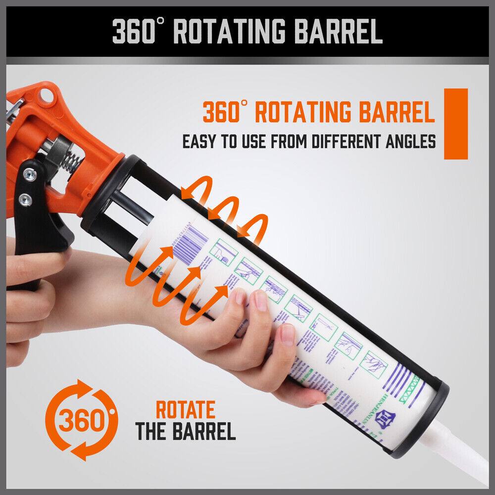 HORUSDY 9-Inch Heavy Duty Caulking Gun, Metal Barrel, 360-Degree Rotating Handle for Precision Sealing
