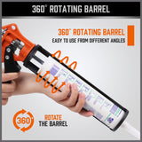 HORUSDY 9-Inch Heavy Duty Caulking Gun, Metal Barrel, 360-Degree Rotating Handle for Precision Sealing