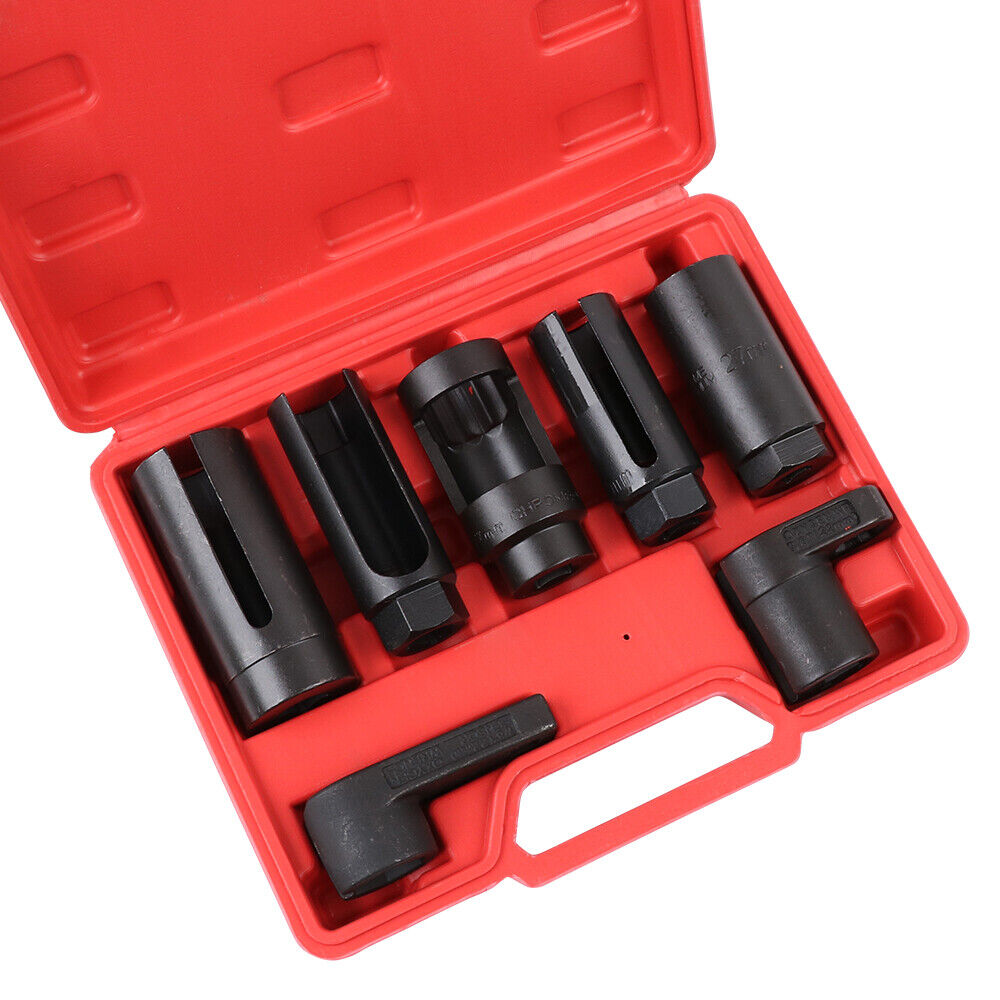 Professional 7-Piece 1/2" Drive Car Oxygen Sensor and Injector Socket Set - Chromium Vanadium Steel, Includes Storage Case