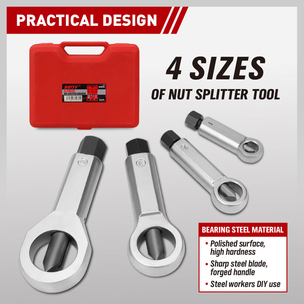 SEDY 4-Piece Heavy-Duty Metal Nut Splitter Kit for Removing Corroded and Damaged Nuts, Made of 40CR Steel