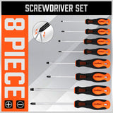 HORUSDY 8-Piece Magnetic Screwdriver Set featuring Non-Slip TPR Handles and Precision Phillips & Slotted Tips, with Tamper-Resistant Design