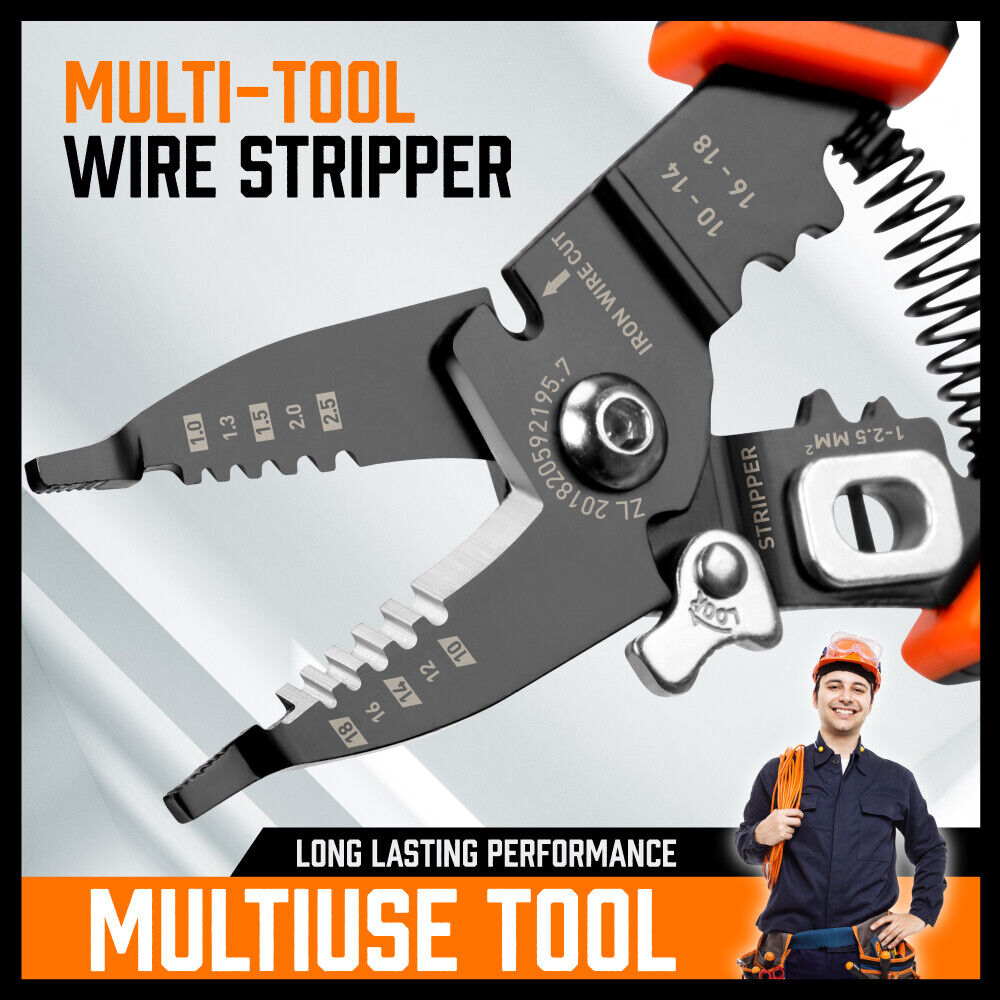 Versatile 8-Inch Wire Stripping Tool and Cutter - High-Quality Steel, Ergonomic Handle, Suitable for 10-24AWG Cables