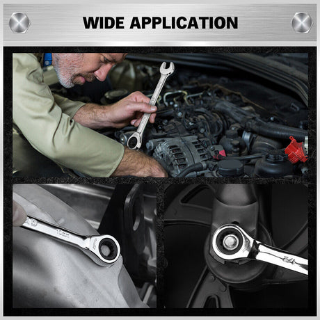 ELEAD 33-piece ratchet wrench set with various SAE and metric sizes, featuring a durable case, Phillips and slotted bits adapter for versatile use.