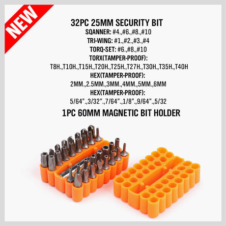  Comprehensive 33-Piece Security Bit Set for Various Screw Types
