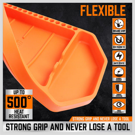 Set of three non-slip, flexible silicone tool trays in different sizes for organizing parts and tools in a workshop.