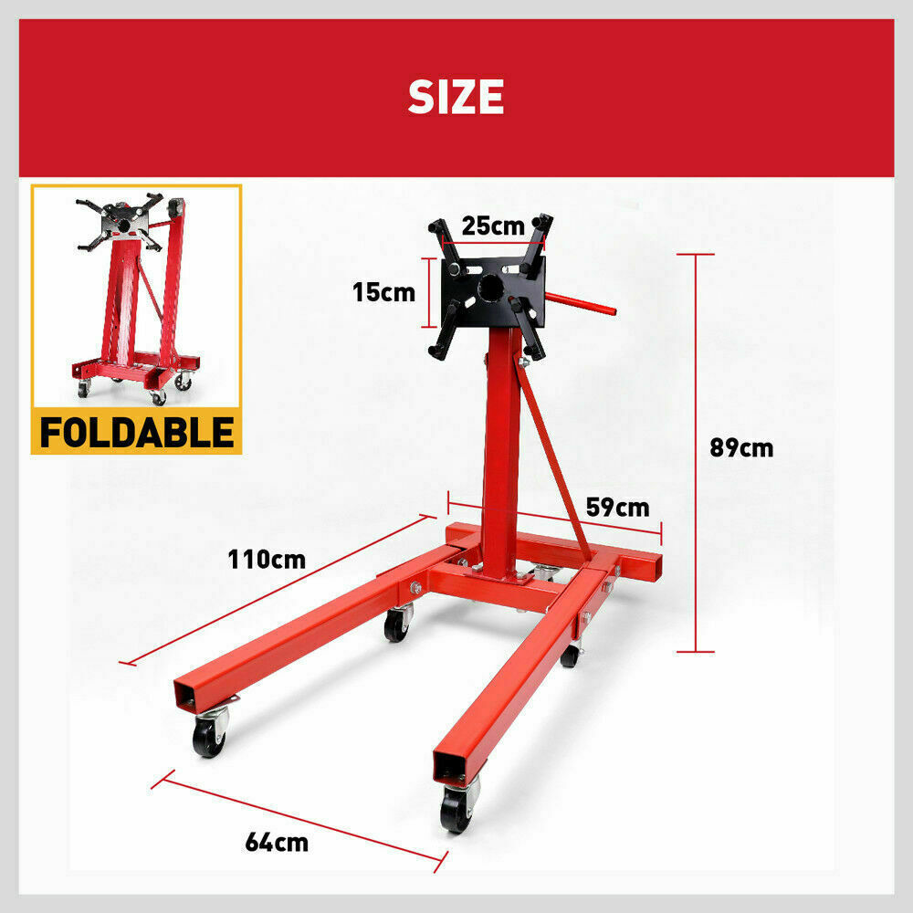 Durable 2000 lbs Capacity Engine Stand, Universal Mounting, Ideal for Auto Workshops - Includes Front and Back Casters