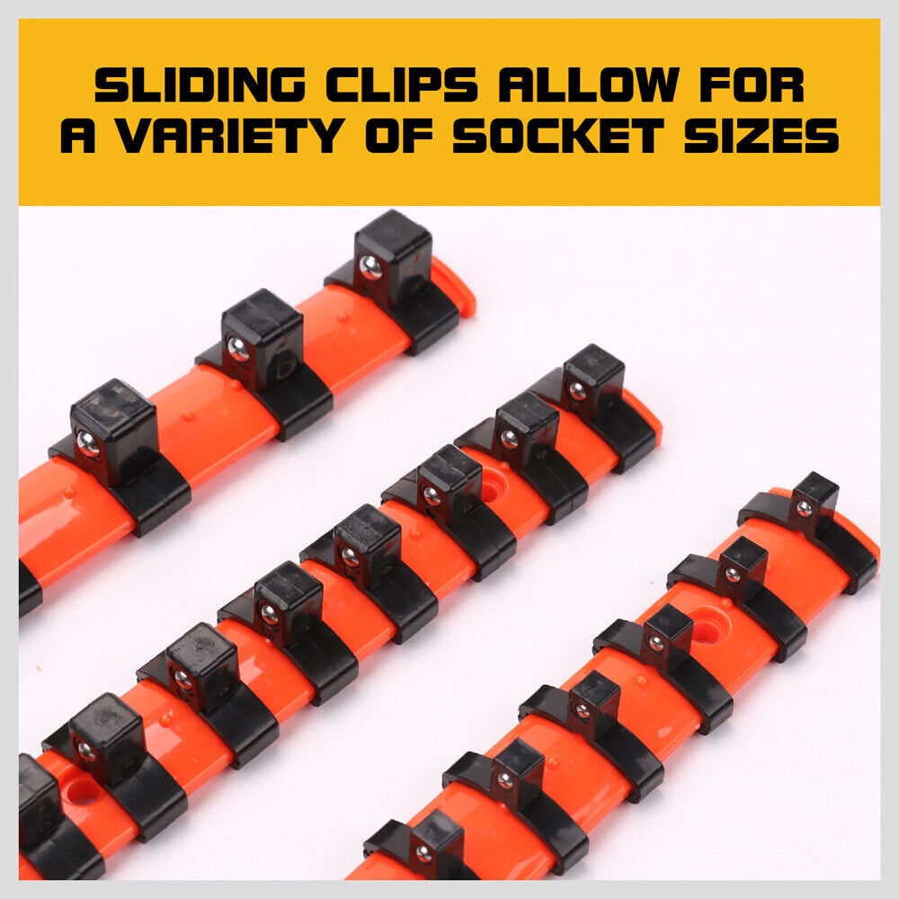 Three-piece mixed socket holder set for 1/2", 3/8", and 1/4" drive sockets, featuring spring-loaded ball bearings for secure holding.