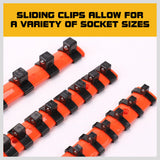 Three-piece mixed socket holder set for 1/2", 3/8", and 1/4" drive sockets, featuring spring-loaded ball bearings for secure holding.