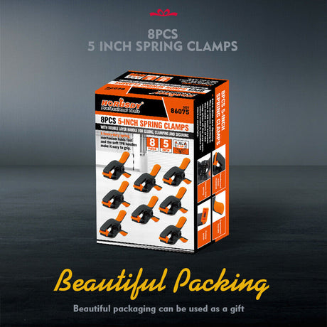 Set of 8 Heavy-Duty 5-Inch HORUSDY Rubber and Nylon Spring Clamps - Ergonomic Non-Slip Grip for Woodworking and DIY Projects