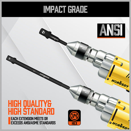 6Pc Heavy Duty Impact Driver Socket Adapter Set - Chrome Vanadium Steel with 3" & 6" Extensions for Versatile Use