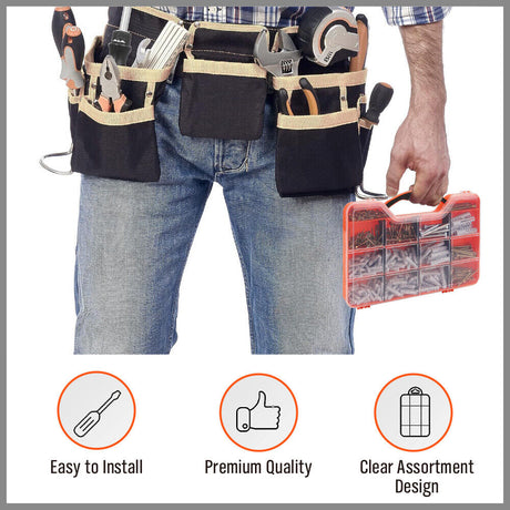 HORUSDY Screw Assortment Set - 421 Pieces including Hex Wood Screws, Chipboard Screws, Wall Plugs for Robust Fixing in Drywall and Wood Surfaces
