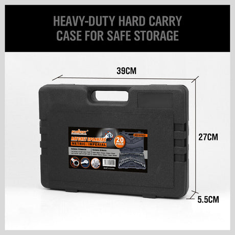 20-Piece Ratchet Spanner Set with Both Metric and Imperial Sizes, Chrome Vanadium Construction, Open End and Ring Wrenches